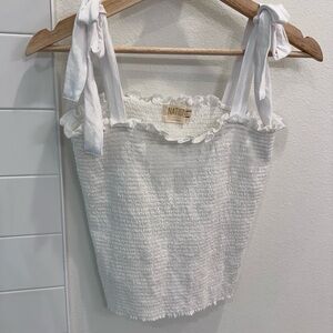 Nation LTD ruched bandeau tube top with tie shoulder straps in white